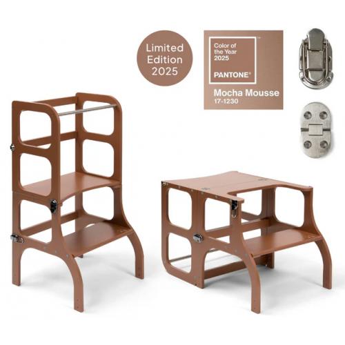 Ette Tete Leertoren Step'n Sit | Inklapbaar tot tafel en stoel | Limited Edition | Mocha Mousse met zilver
