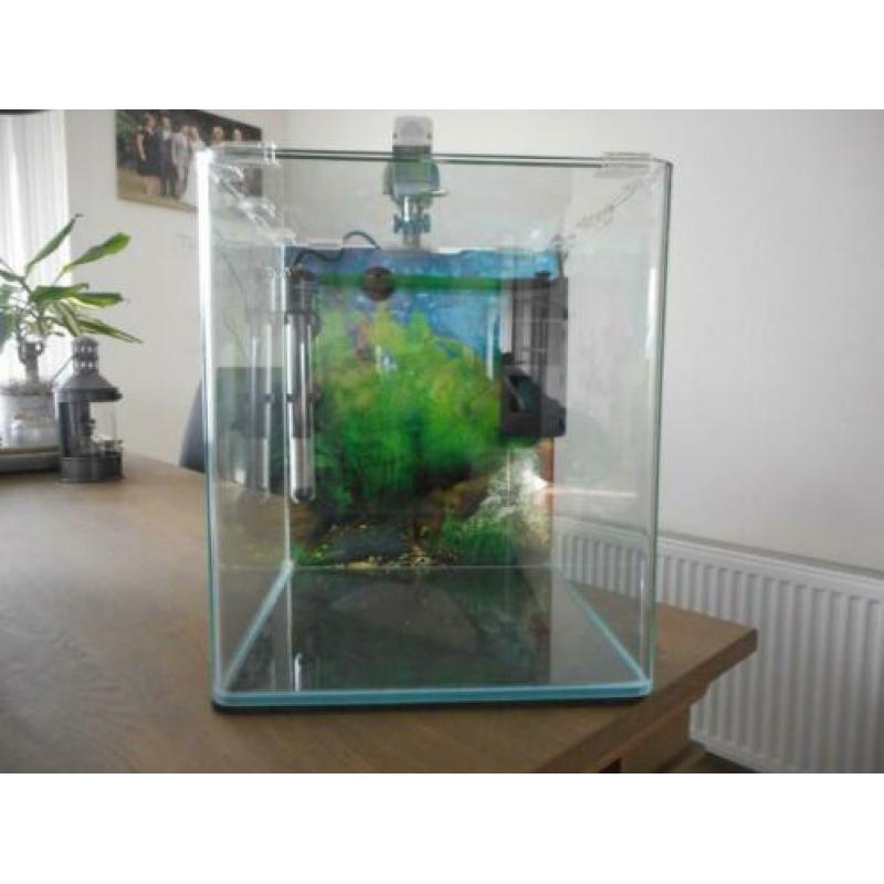 cube aquarium verwarming. pomp /filter LED lamp 32x32x35 cm