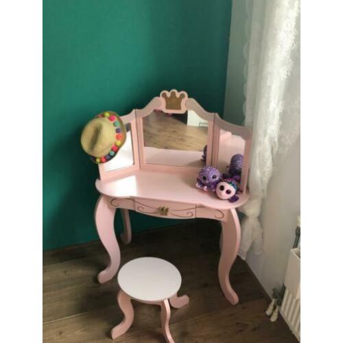 Kidkraft kaptafel roze met krukje van hout
