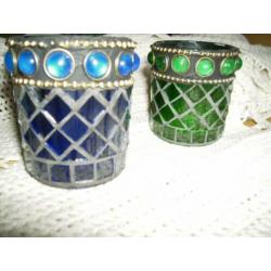 waxinelichthouders, glas gekleurd met bling bling