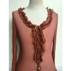 Dolce & Gabanna D&G Romantische blouse M 38 Terra 100% Zijde