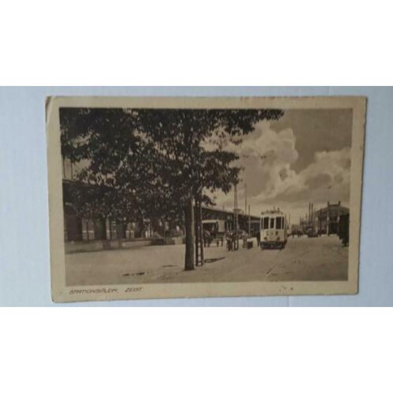 Briefkaart Zeist Stationsplein met elektrische tram 12
