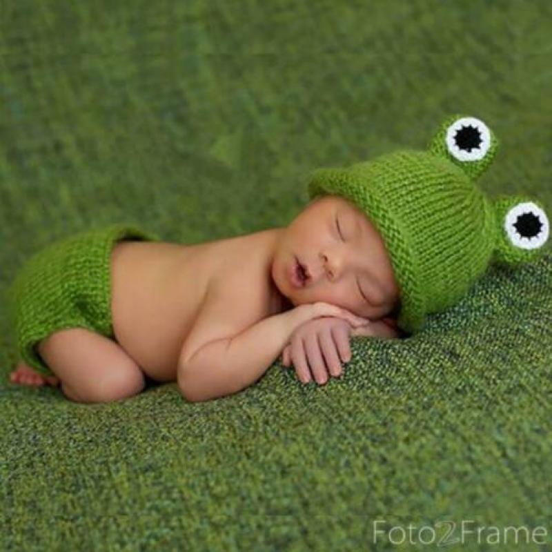 Wollen Setje Kikker Newborn Fotoshoot - Nieuw