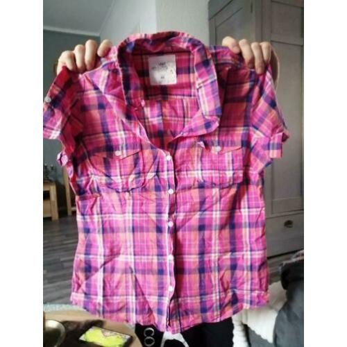 Roze plaid/ruitjes blouse met korte mouwen van de h&m
