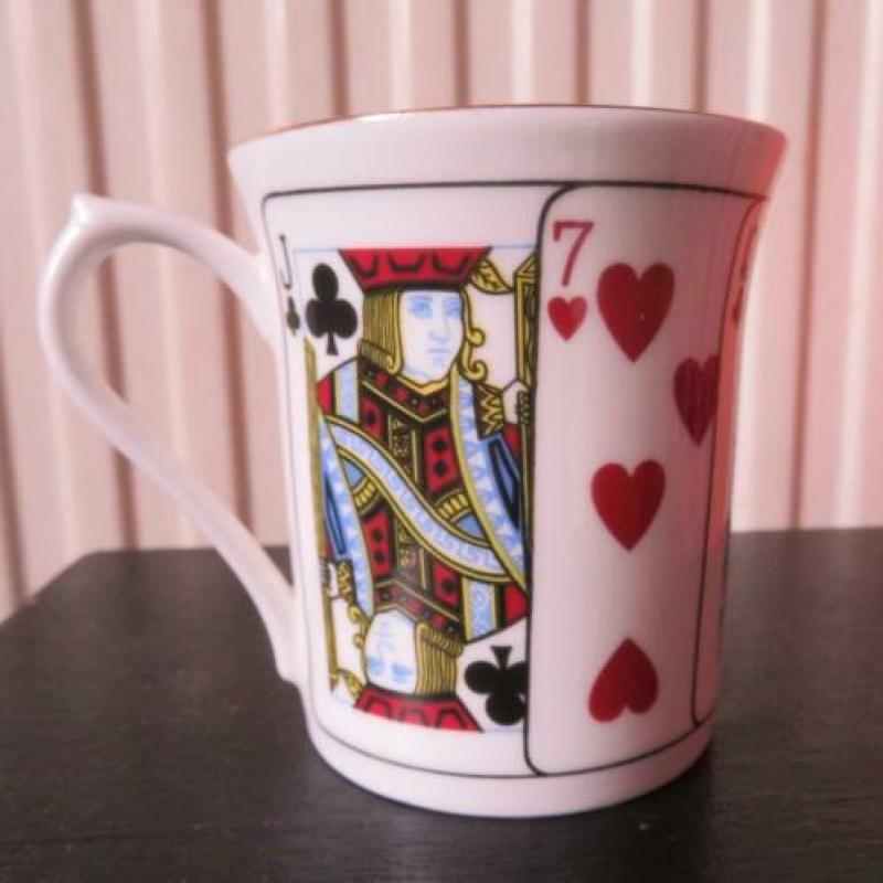 Beker / mok met speelkaarten Queens Cut for Coffee porcelein