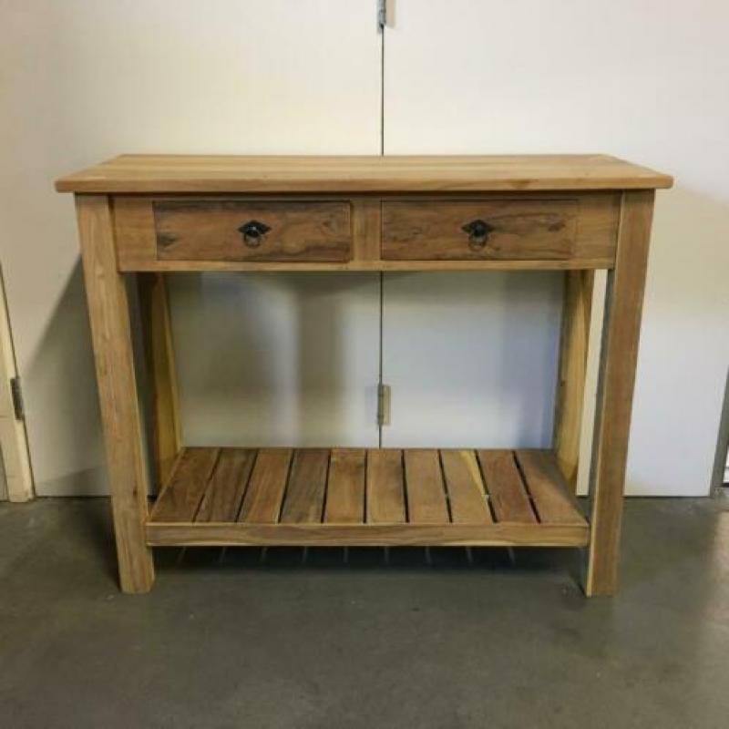 Sidetable - 2 lades - 100 x 40 cm - massief Teak - TTM Wonen