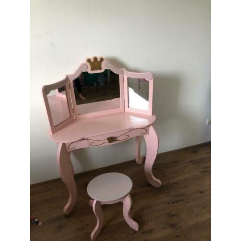 Kidkraft kaptafel roze met krukje van hout