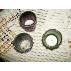 waxinelichthouders, glas gekleurd met bling bling