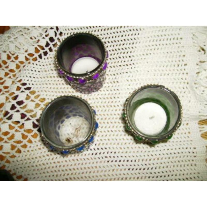 waxinelichthouders, glas gekleurd met bling bling