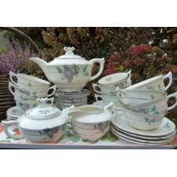 Theeservies Art Deco met super greepjes en oren klokjesbloem