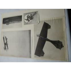 Heel oude vliegtuigfoto's uitgeknipt en in scrapbook opgepla