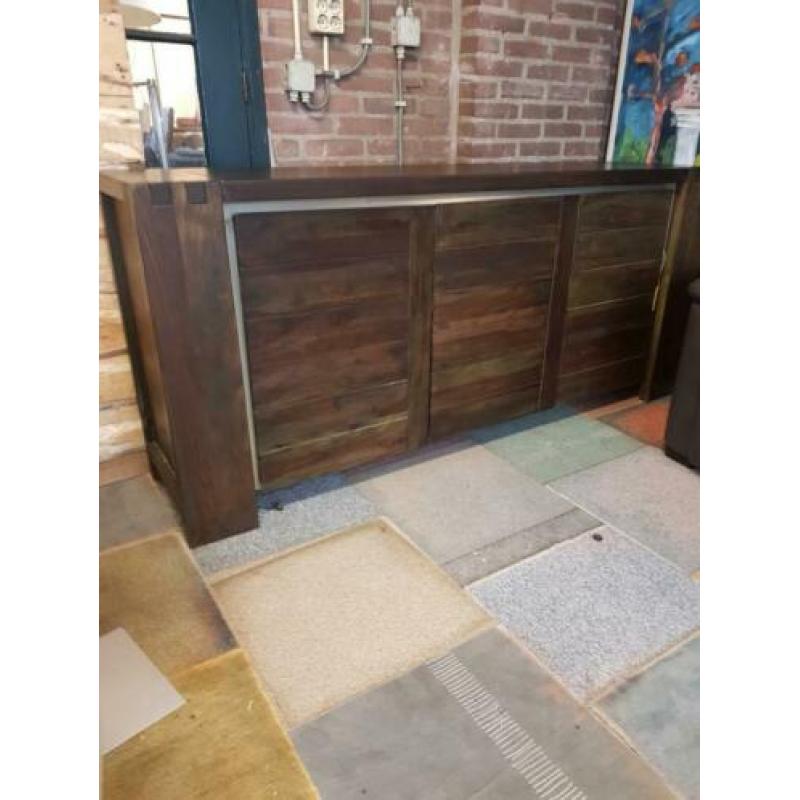 Dressoir massief teakhout rvs strip