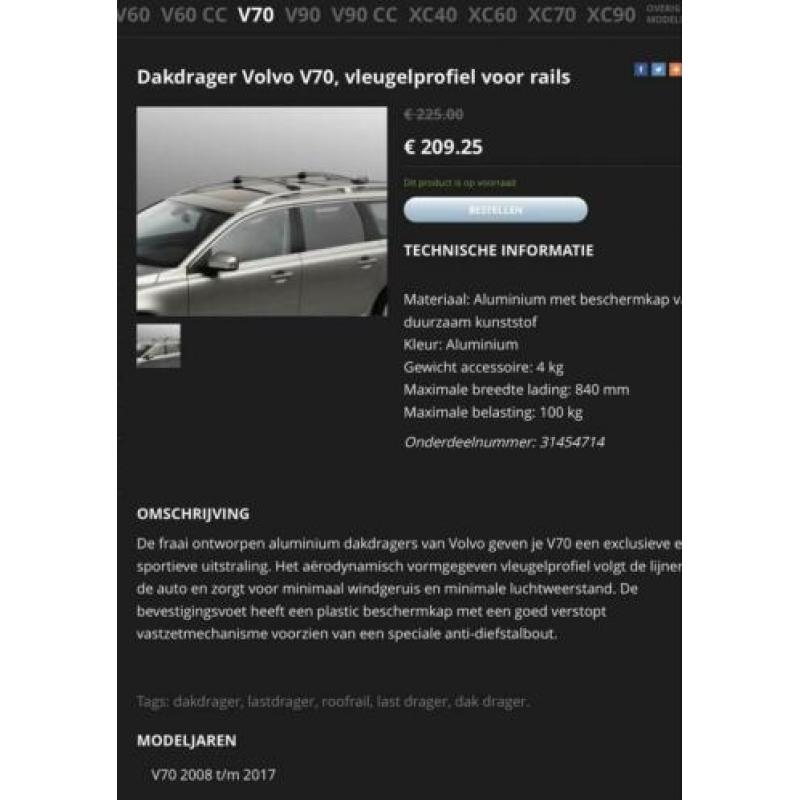 Volvo V70 dakdragers