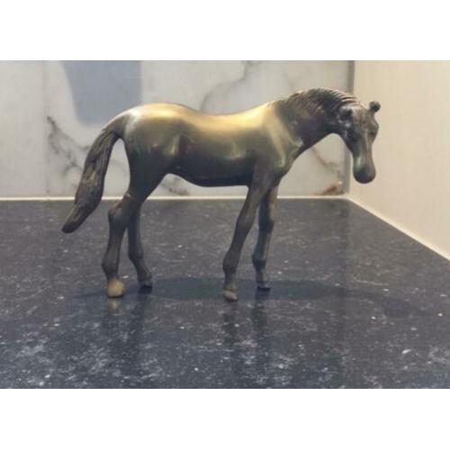 2 Paarden beelden messing 12 en 15 cm hoog