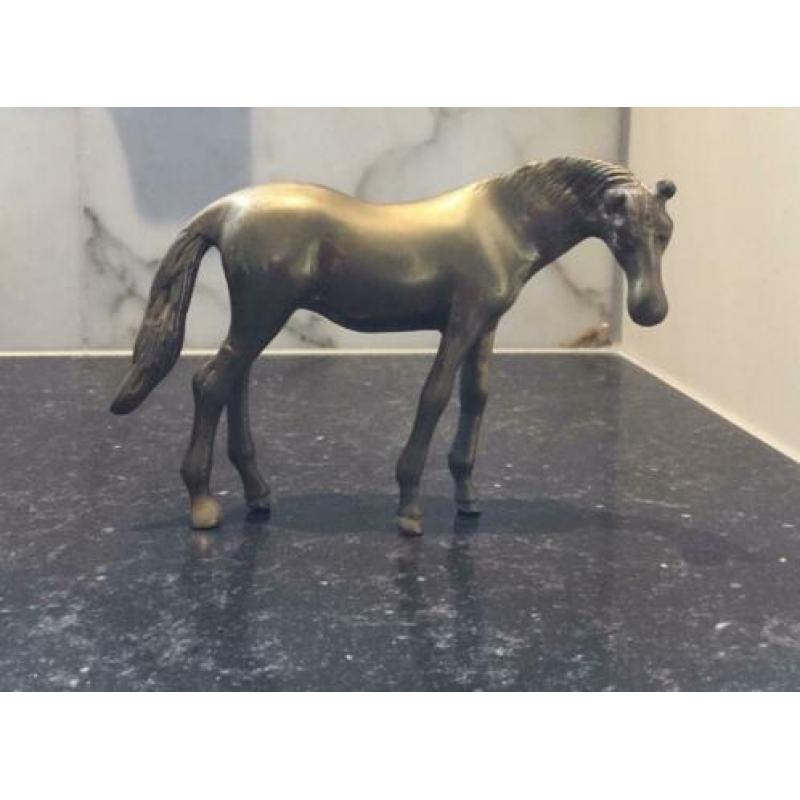 2 Paarden beelden messing 12 en 15 cm hoog