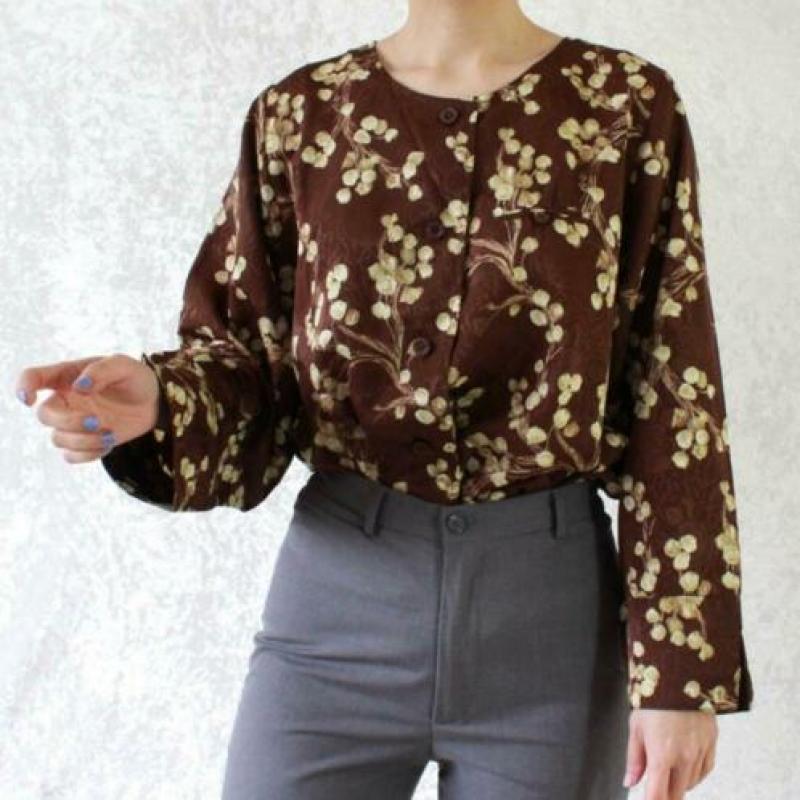 Vintage bruin blouse 2.0 geel bloem
