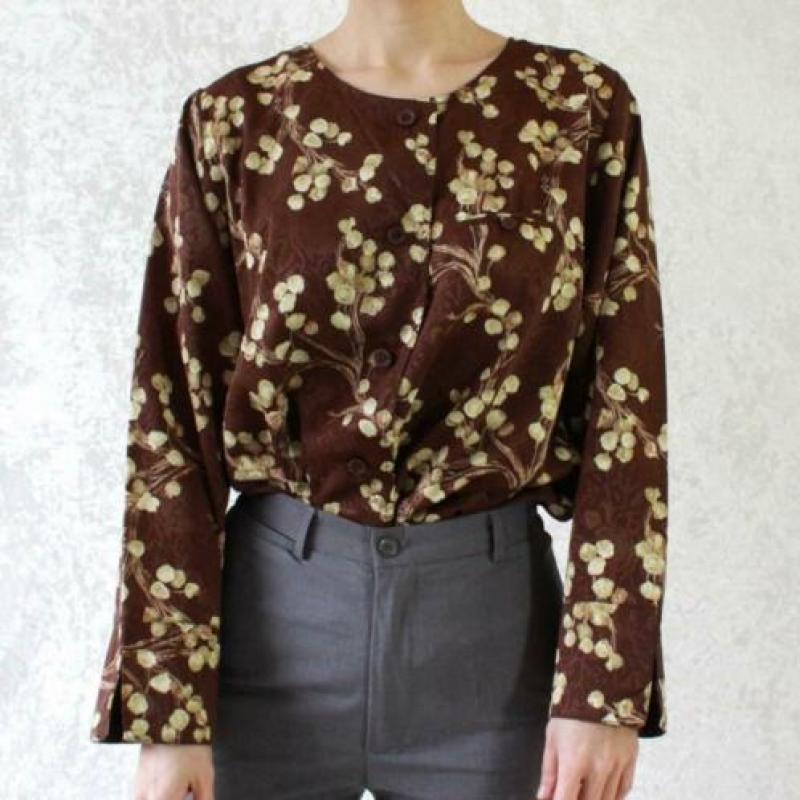 Vintage bruin blouse 2.0 geel bloem