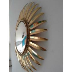 Vintage convex zonnespiegel "DEKNUDT" zonnebloem 1950/60