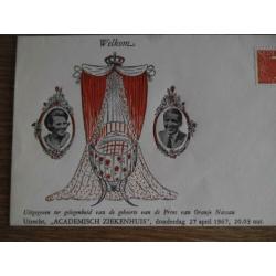 Nederland. FDC geboorte Willem Alexander 27 april 1967