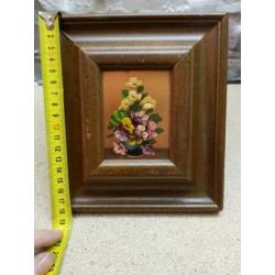 Schilderij - Brocante boeket bloemen in vaas - stilleven