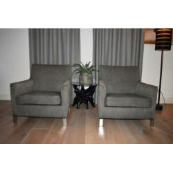 MOLTENI & C strakke design fauteuils, warm grijs stof / rvs