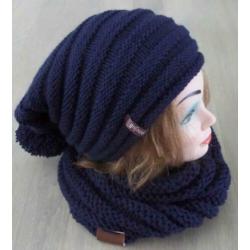 hand gebreide ribbel beanie met col in div kleuren