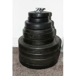 Halterstang 145 cm (schroefsluiting) met schijven (57,5 kg)
