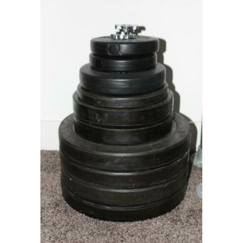 Halterstang 145 cm (schroefsluiting) met schijven (57,5 kg)