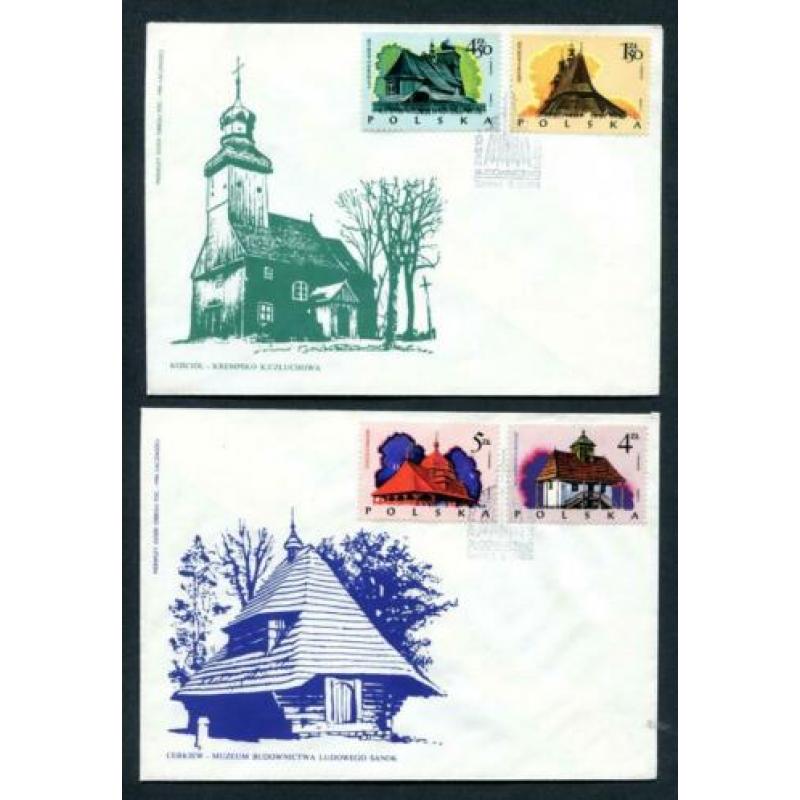 Polen 8x 1e dagenvelop 1973-auto's/1974-Hist.gebouwen e.a.