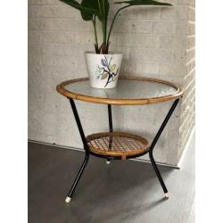 Retro/vintage, rotan Rohé rond salontafeltje, jaren 60.