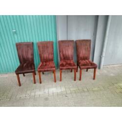 Mooie suède bruinleder eetkamer stoelen