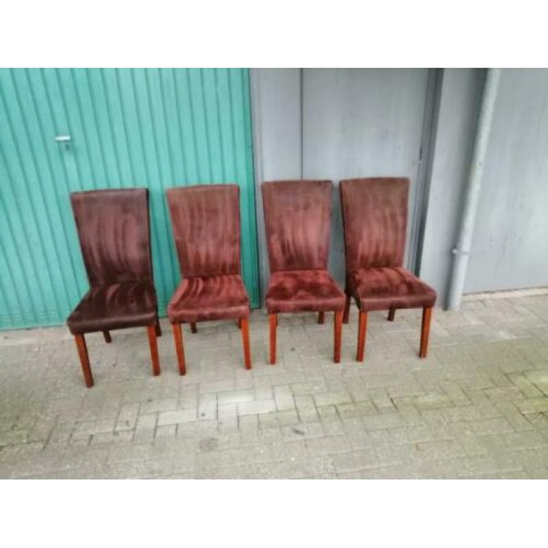 Mooie suède bruinleder eetkamer stoelen
