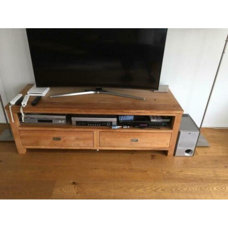 Teakhouten Tv meubel met schuiflades. L:161 B:56. H:55