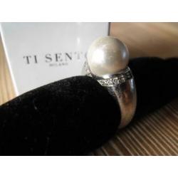 Ti Sento zilveren ring maat 57 met parel en zirkonia's