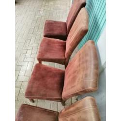 Mooie suède bruinleder eetkamer stoelen