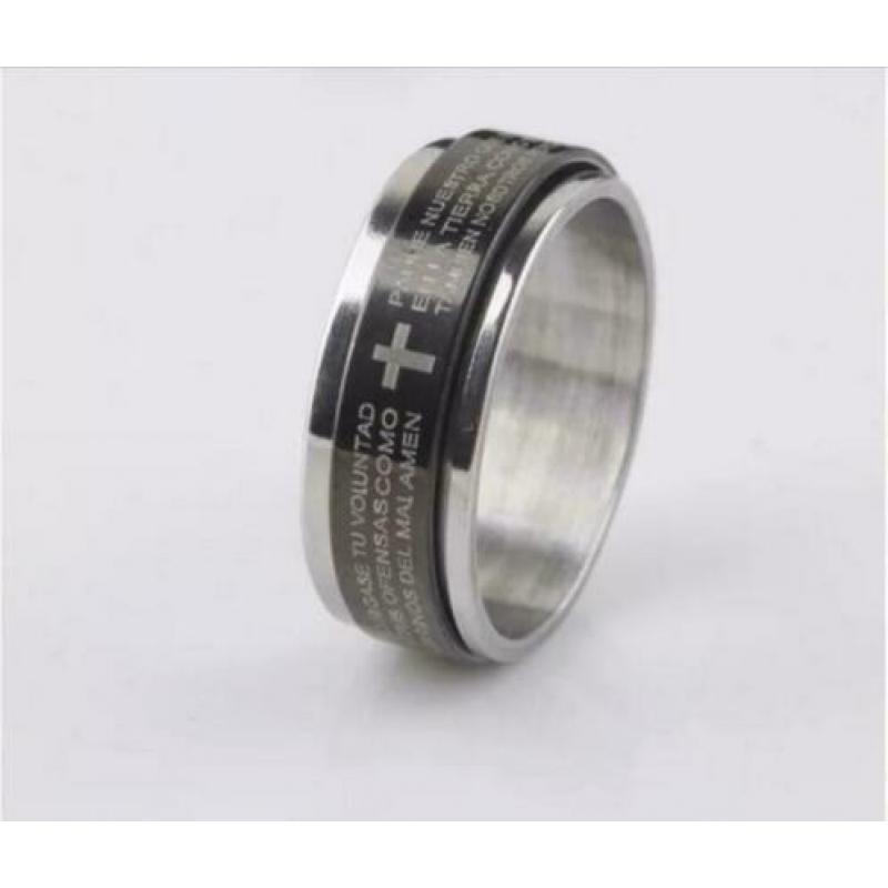 ring van staal met kruis en tekst maat 17 of 18 of 20 of 21
