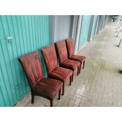 Mooie suède bruinleder eetkamer stoelen