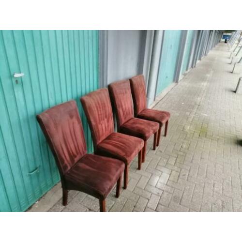 Mooie suède bruinleder eetkamer stoelen