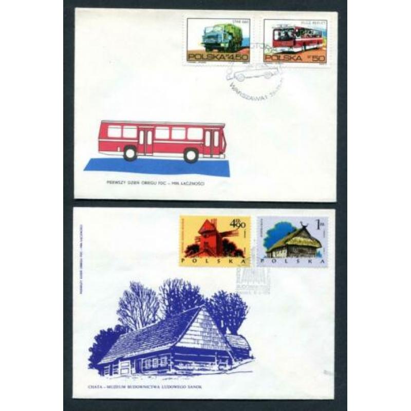 Polen 8x 1e dagenvelop 1973-auto's/1974-Hist.gebouwen e.a.