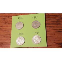 Lot kwartjes 1912 (f), 1917 (zf-), 1940 ((P) en 1941(P