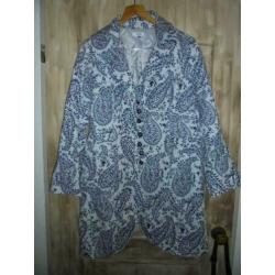 S4) prachtige katoen linnen creme blauw jas lynde mt 44 zgan