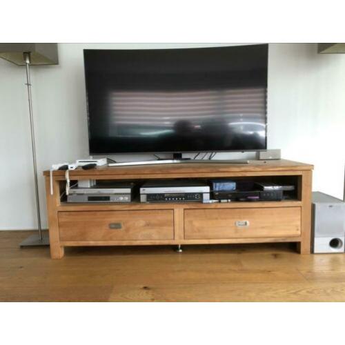 Teakhouten Tv meubel met schuiflades. L:161 B:56. H:55