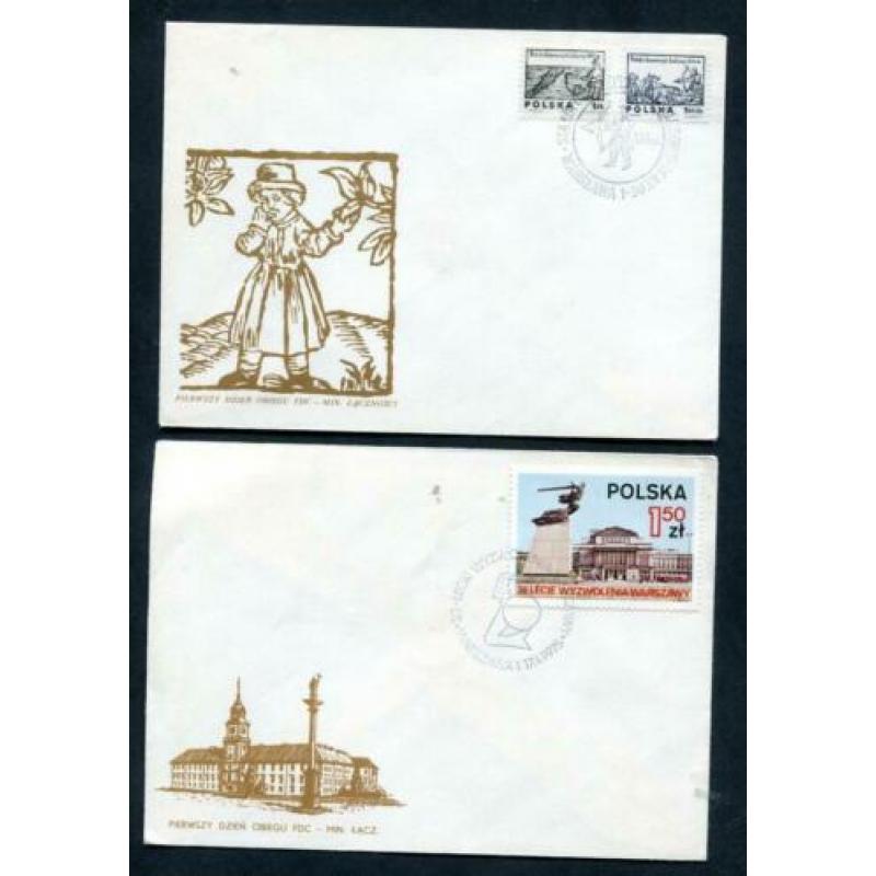 Polen 8x 1e dagenvelop 1973-auto's/1974-Hist.gebouwen e.a.