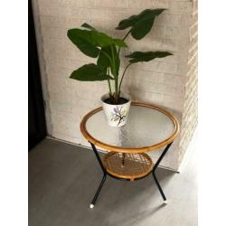 Retro/vintage, rotan Rohé rond salontafeltje, jaren 60.
