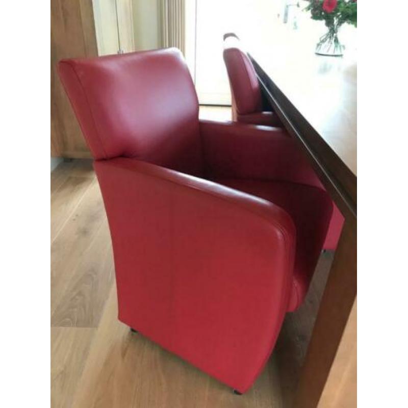 Eetkamerstoelen leer rood, set van 6