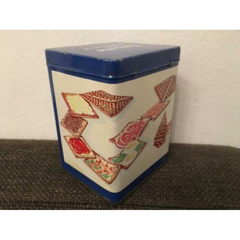 Retro Sanovite blikje / Liga crackers vierkant blauw blikje