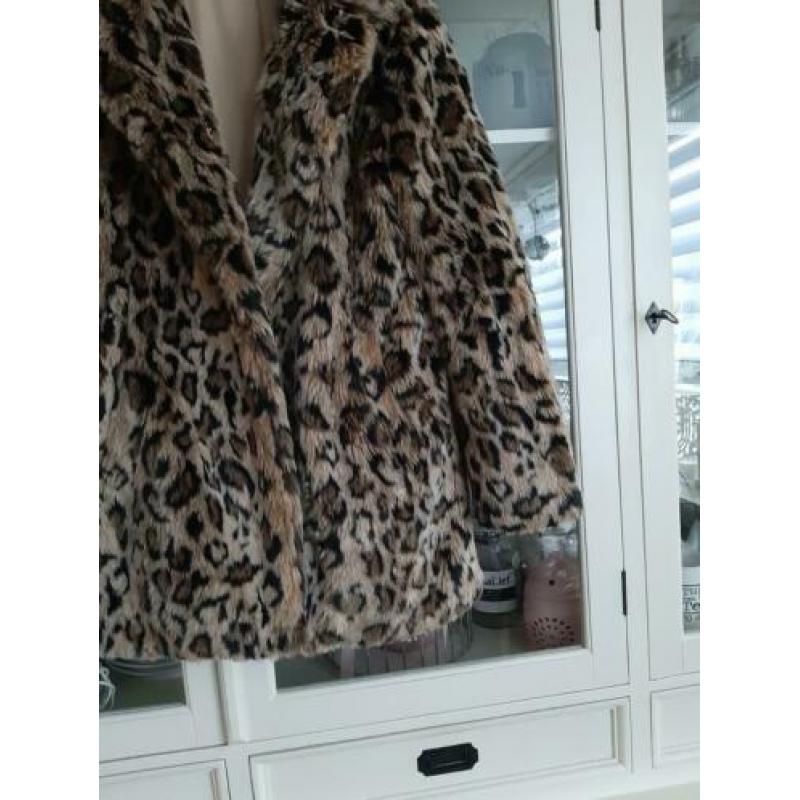 Fluffy bontjas faux fur jas mt M panter leopard 38/40