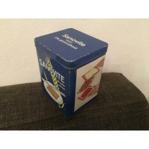 Retro Sanovite blikje / Liga crackers vierkant blauw blikje