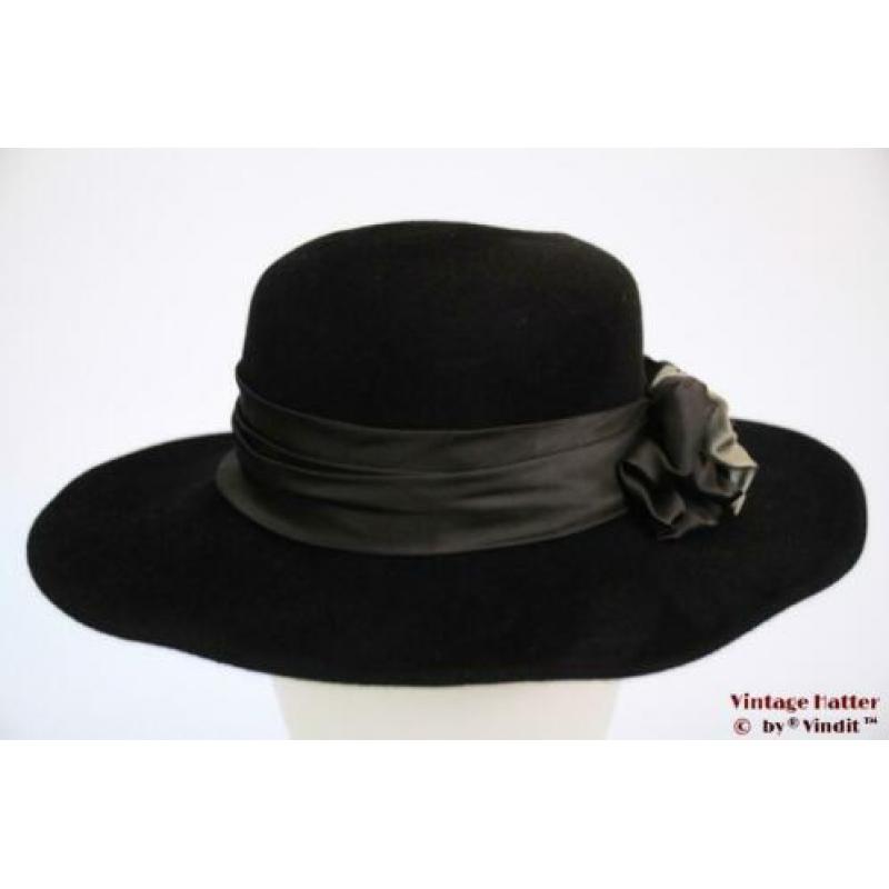 Vintage Dameshoed Chudarek zwart met grijze strik 54,5 = XS