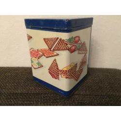 Retro Sanovite blikje / Liga crackers vierkant blauw blikje